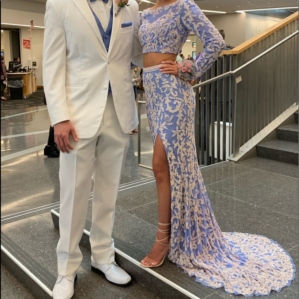Periwinkle and light pink prom dress.